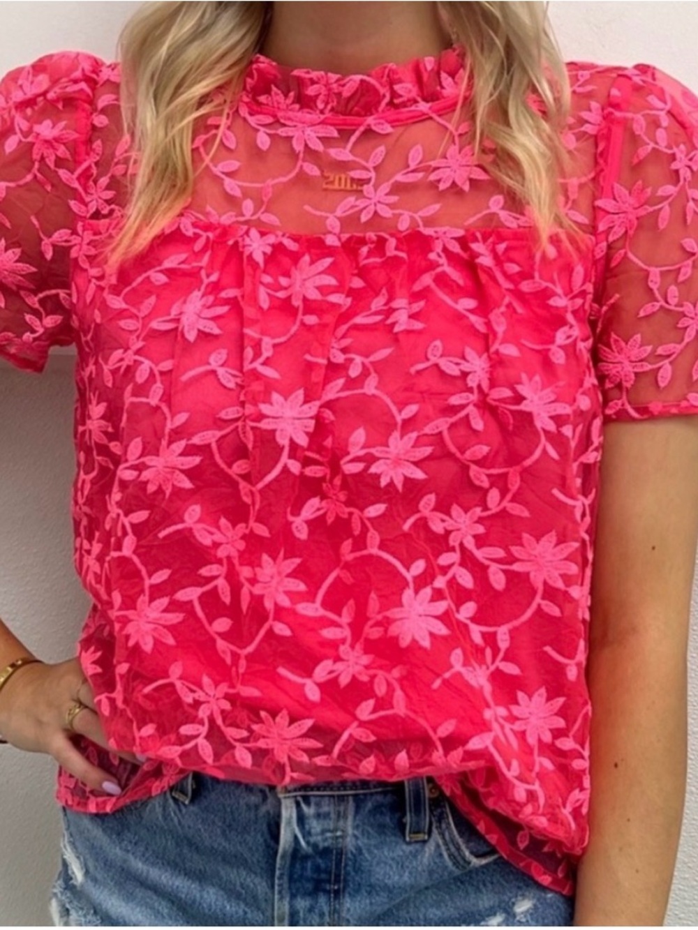 JODIFL Pink Floral Lace Blouse, NWOT